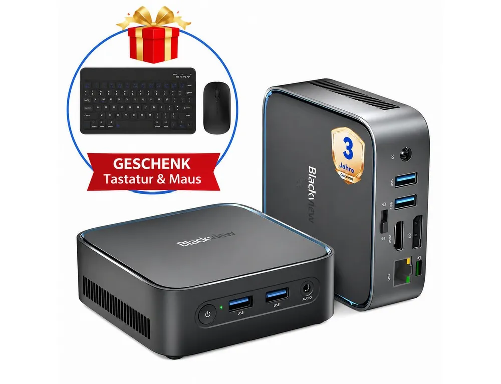 blackview Neuer MP50 AMD Ryzen 5 3500U(4C/8T) 16GB RAM 512GB SSD Mini-PC (AMD AMD Ryzen 5 3500U, AMD Ryzen 5 3500U, 16 GB RAM, 512 GB SSD, Windows 11 Pro, WiFi 5 gaming PC, HDMI, Mit Tastatur und Maus)
