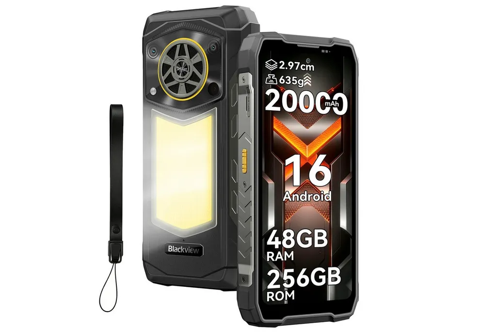 blackview ROCK 5 Android 16 Outdoor handy 20000 mAh Akku mit Campingleuchte Smartphone (6.78 Zoll, 256 GB Speicherplatz, 108 MP Kamera, 2,4K Display 120 Hz, Helio G100, 108 MP, Campinglampe, 5W Lautsprecher)