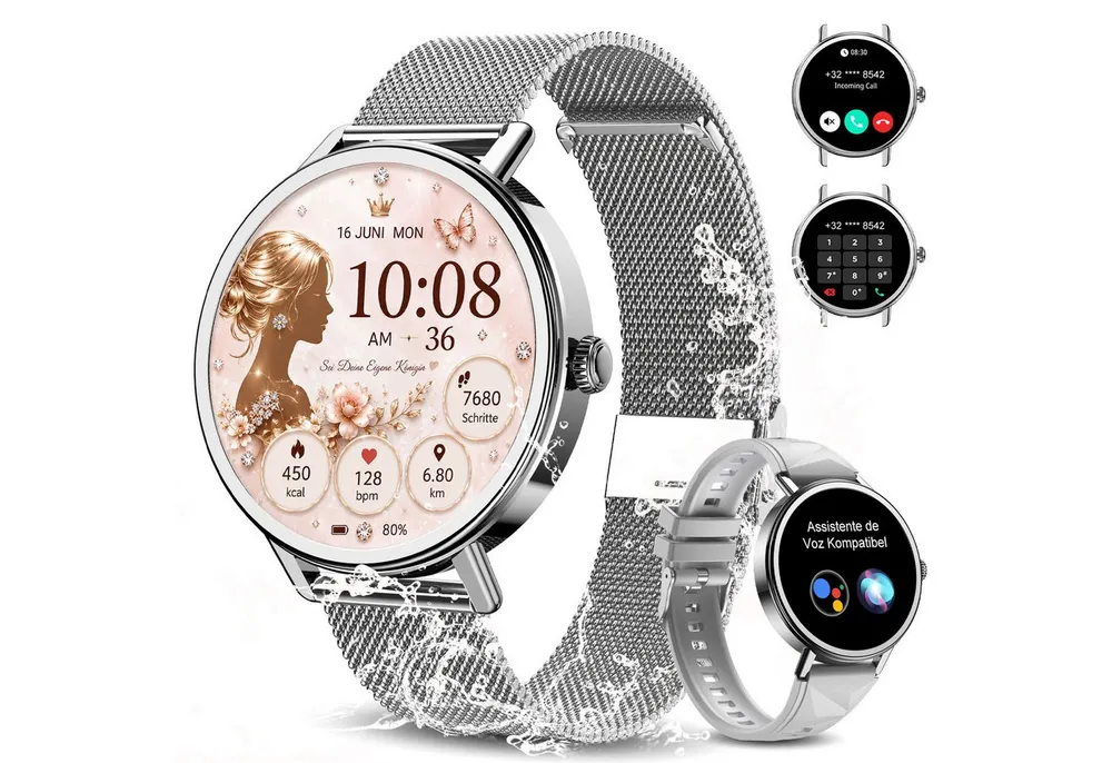 blackview Smartwatch Damen, Bluetooth-Telefonie, Über 100 Sportmodi, Neuheit 2026 Smartwatch (1.26 Zoll), 1-tlg., 320 mAh, GoMore Gesundheitsalgorithmus, Sprachassistent, Schrittzähler