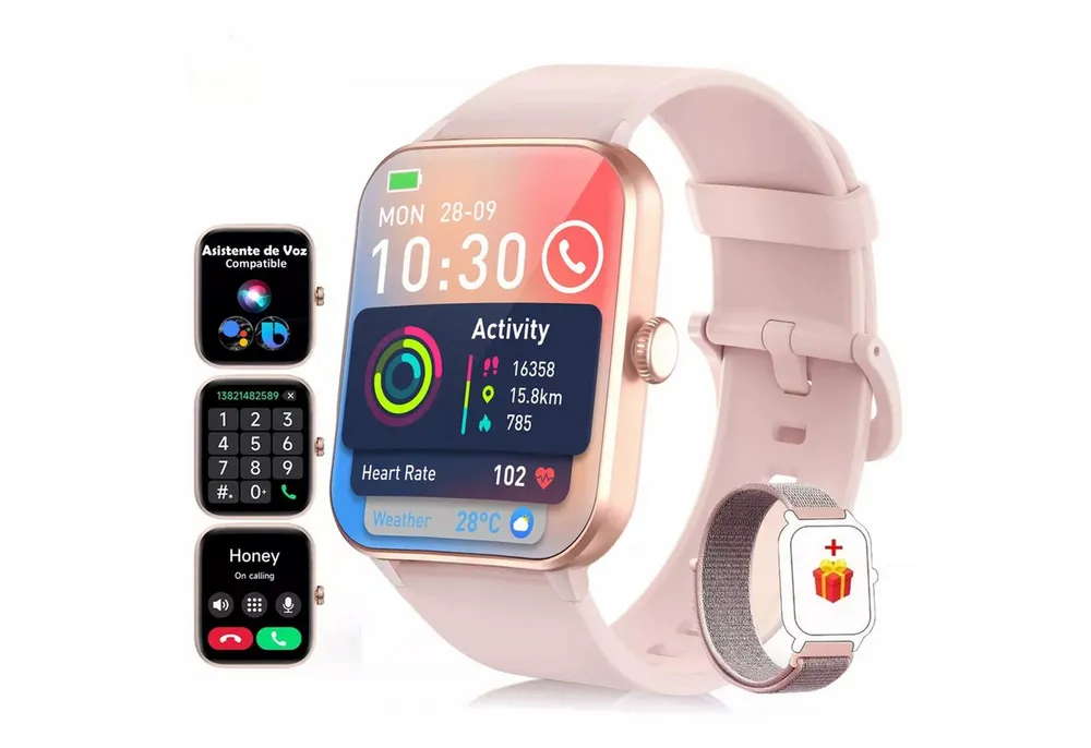 blackview Smartwatch Damen Herren mit 5 Tagen Akkulaufzeit,1,85" HD Touchscreen Smartwatch (1.85 Zoll, iOS/Android), mit Wechselband aus weichemSilikon und Ladekabel, KI-Sprachassistent, Herzfrequenz,SpO₂,Schlaf,100+ Sportmodi, 2 Armband