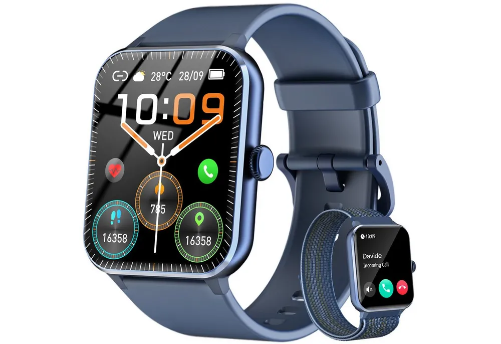 blackview Smartwatch Damen Herren mit 5 Tagen Akkulaufzeit,1,85" HD Touchscreen Smartwatch (1.85 Zoll, iOS/Android), mit Wechselband aus weichemSilikon und Ladekabel, KI-Sprachassistent, Herzfrequenz,SpO₂,Schlaf,100+ Sportmodi, 2 Armband
