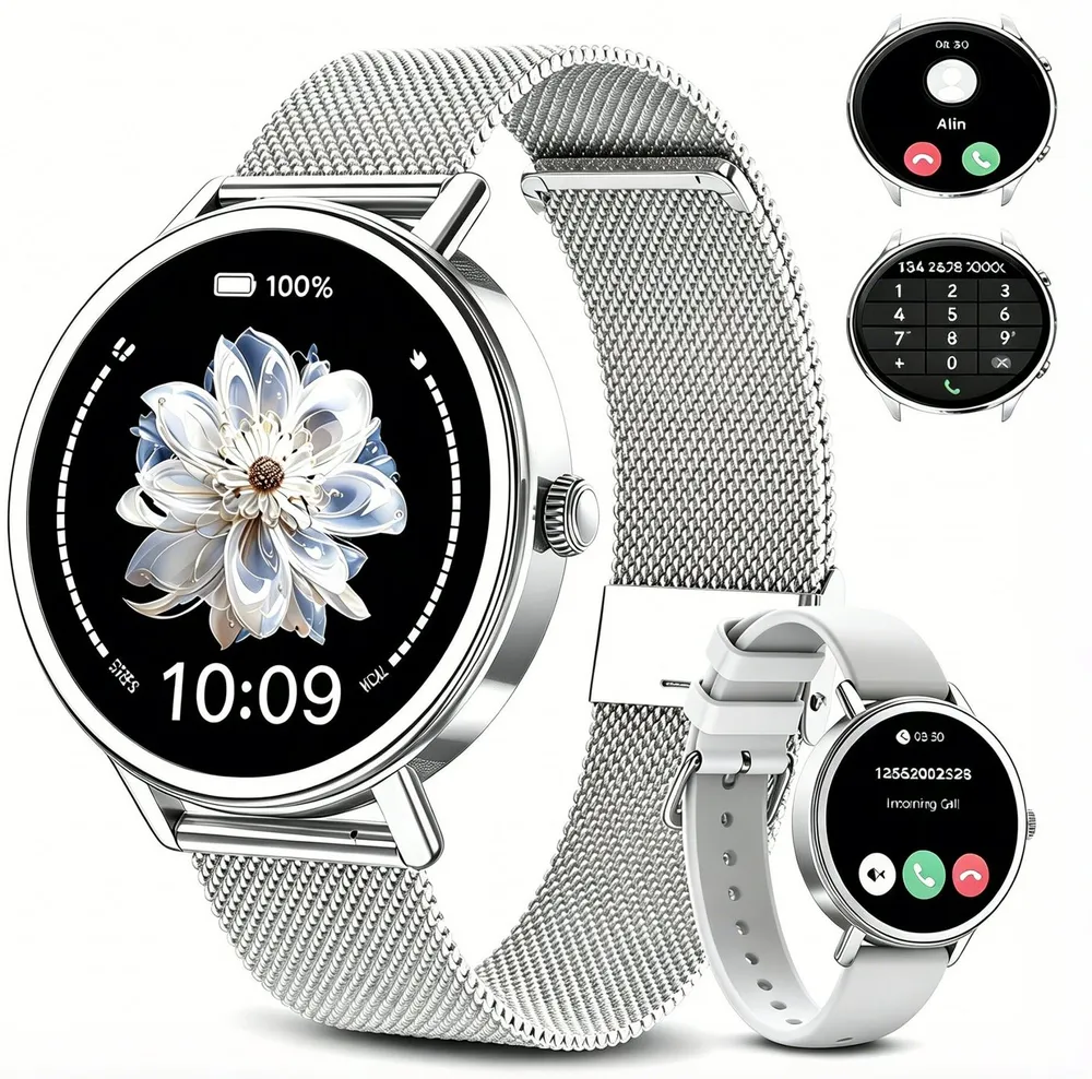 blackview Smartwatch Damen, Neues Fitness Uhr mit Anrufe, Puls, Pulsmesser, SpO2 Smartwatch (4 cm/1.26 Zoll, iOS/Android), Schlafüberwachung,Stress-, IP68 Wasserdicht,Smartwatch für Android IOS