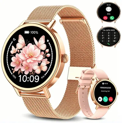 blackview Smartwatch Damen, Neues Fitness Uhr mit Anrufe, Puls, Pulsmesser, SpO2 Smartwatch (4 cm/1.26 Zoll, iOS/Android), Schlafüberwachung,Stress-, IP68 Wasserdicht,Smartwatch für Android IOS