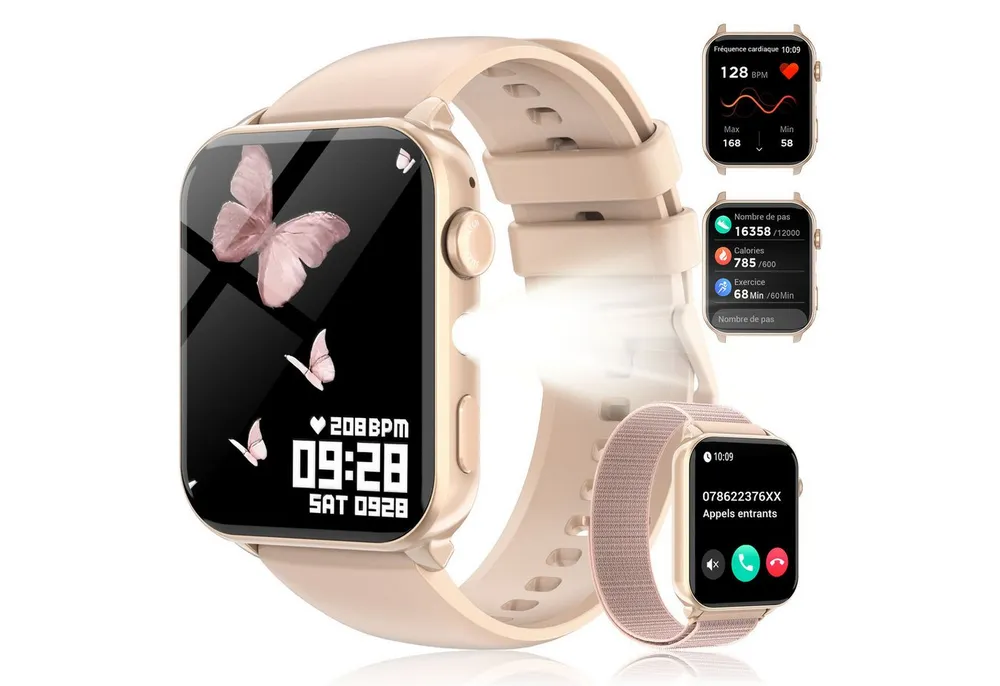 blackview Smartwatch Herren Damen, LED-Leuchte, 350mAh (6 Tage), 2 Armbänder Smartwatch (1.91 Zoll, iOS/Android), mit Wechselband aus weichemSilikon und Ladekabel, Antwort & Anruf tätigen,Herzfrequenz,Schlafmonitor,SpO2,Schritten,IP68