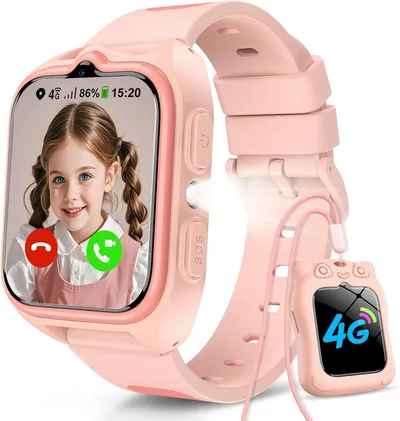 blackview Smartwatch Kinder mit SIM-Kartensteckplatz, LBS+WLAN+GPS-Tracker, 4G Smartwatch (1.75 Zoll, IOS/Android), Magnetisches Ladekabel, Smartwatch-Gehäuse mit Nackenband, Taschenlampe, SOS Notruf, Schulmodus, Telefonanruf, Sprachchat, IP67