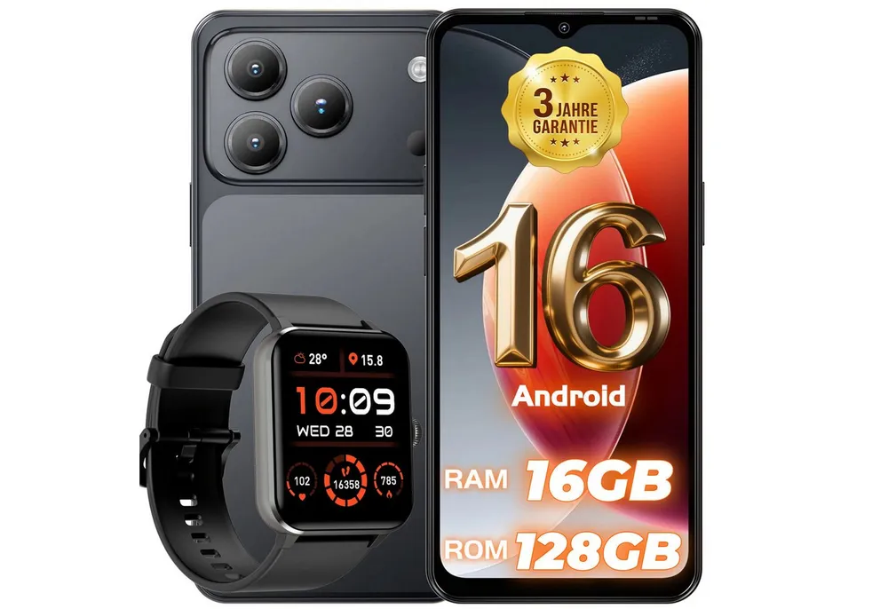 blackview WAVE 6.56 Zoll 128GB Handy incl. R50-Uhr Android 16 Smartphone (6,56 Zoll, 128 GB Speicherplatz, 32 MP Kamera, 5000mAh Simlockfreie Handy, 32MP+13MP KI Kamera, 4G Dual SIM/Face ID)