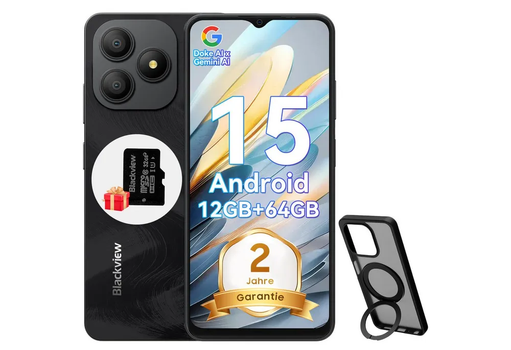 blackview WAVE 9C Android 15 AI Smartphone (6.56 Zoll, 64 GB Speicherplatz, 13 MP Kamera, 13MP, Android 15, fingerprint, OTG)