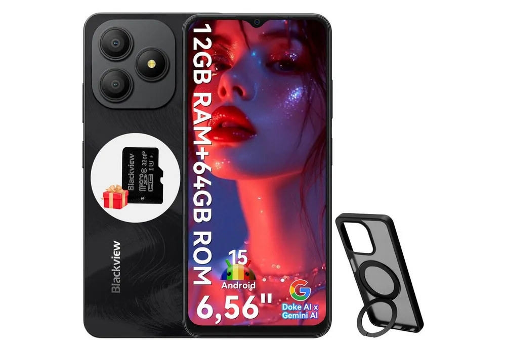 blackview WAVE 9C Android 15 AI Smartphone (6.56 Zoll, 64 GB Speicherplatz, 13 MP Kamera, 13MP, Android 15, fingerprint, OTG)