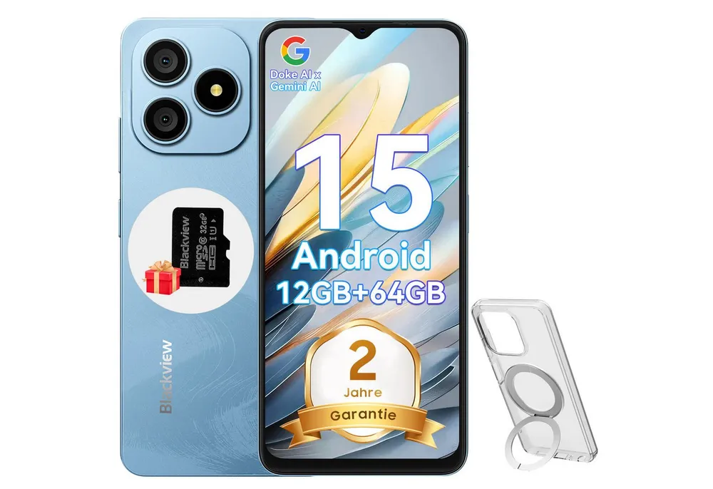 blackview WAVE 9C Android 15 AI Smartphone (6.56 Zoll, 64 GB Speicherplatz, 13 MP Kamera, 13MP, Android 15, fingerprint, OTG)