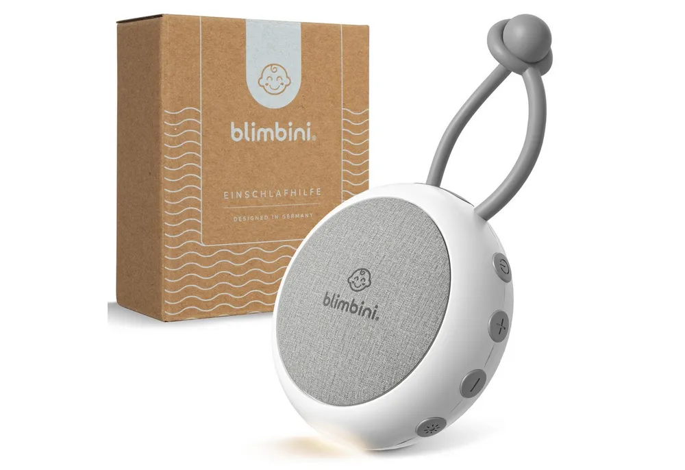 blimbini® blimbini® Einschlafhilfe, White Noise Machine für Babys & Erwachsene Einschlaf- und Durchschlafhilfe (tragbar für unterwegs, Nachtlicht, Timerfunktion, Silikonschlaufe)