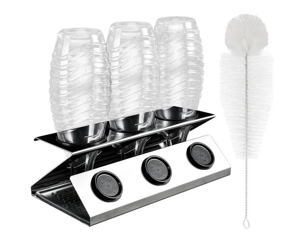 BlingBin Flaschenhalter Edelstahl Abtropfhalter,Deckelhalter Abtropfständer, (1 Set, 1-St., mit Einer Reinigungsbürste und Silikon Abtropfwanne), für Soda -Flaschen -Trocknungsregal, für Heimküche