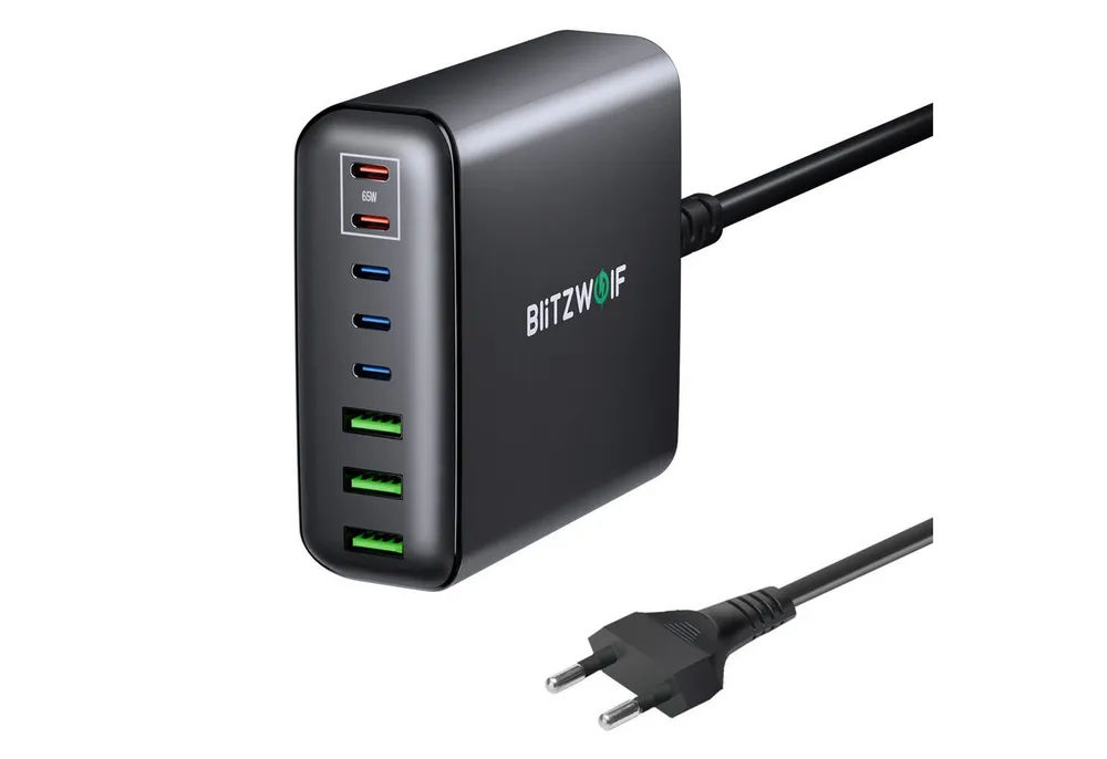 BLiTZWOLF 250W 8-Port GaN USB-Ladegerät (5x USB-C PD + 3x USB-A Schnellladegerät, Smartphone Laptop Ladegerät, Desktop-Ladestation)