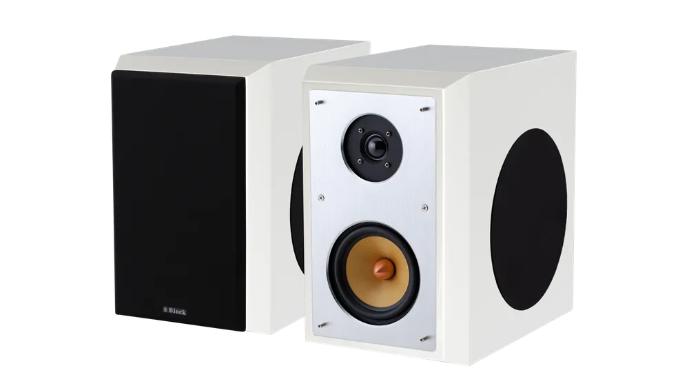 S-100 weiß Klavierlackfinish Regal-Lautsprecher