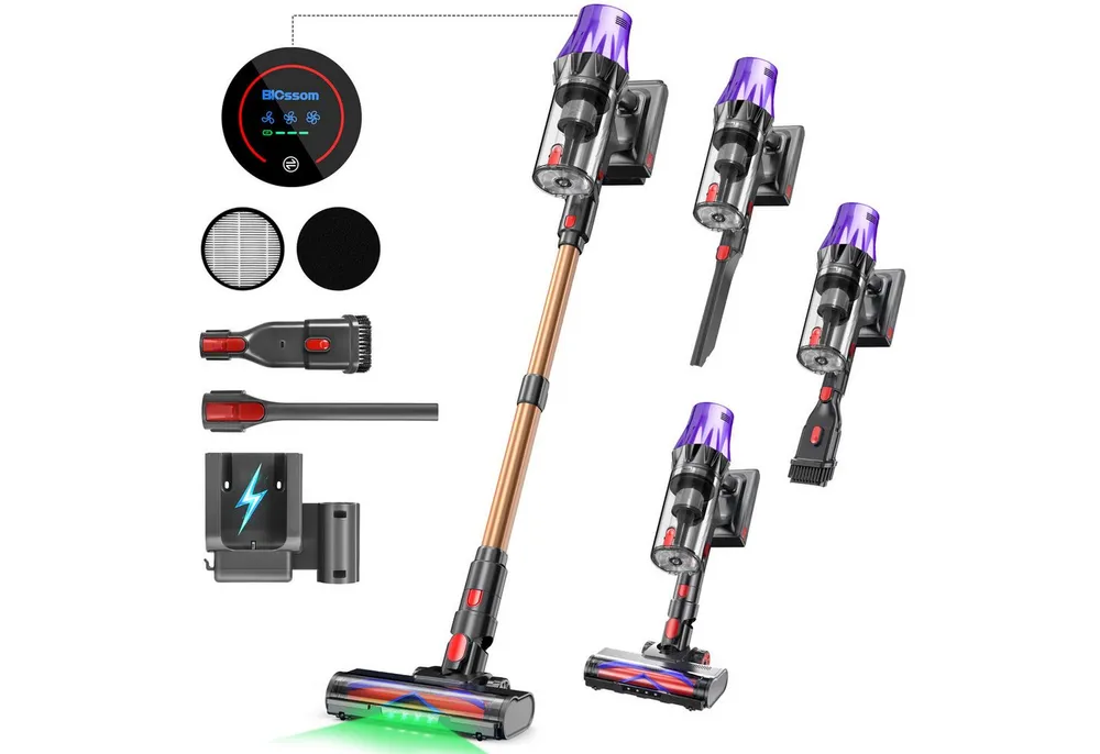 Blossom Akku-Hand-und Stielstaubsauger Akku Staubsauger Staubsauger Kabellos 85000Pa/70Min/2,1L, 700 W, beutellos, 52dB leise/6-Stufen-Filter/OLED Display,Ideal für Böden/Teppiche/Auto