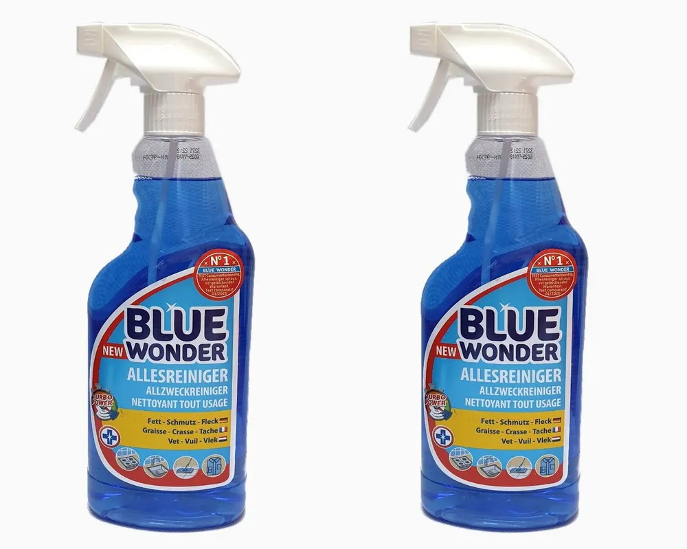 Blue Hartbodenreiniger 2 Stück Blue Wonder 750 ml Fett-Schmutz-Flecken-Reiniger Sprühflasche