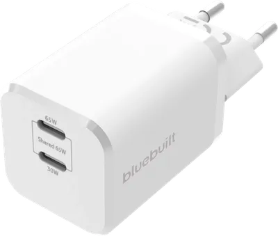 BlueBuilt Power-Delivery-Ladegerät mit 2 USB-C-Anschlüssen 65 W Weiß