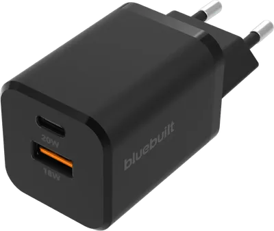 BlueBuilt Power-Delivery- und Quick-Charge-Ladegerät mit 2 USB-Anschlüssen 38 W Schwarz
