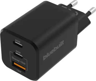 BlueBuilt Power-Delivery- und Quick-Charge-Ladegerät mit 3 USB-Anschlüssen 65 W Schwarz