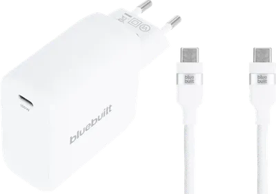 BlueBuilt 100 W GaN USB-C-Ladegerät Weiß + USB-C-Kabel 240 W 2 m Nylon Weiß