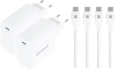 BlueBuilt 100 W GaN USB-C-Ladegerät Weiß + USB-C-Kabel 240 W 2 m Nylon Weiß Doppelpack