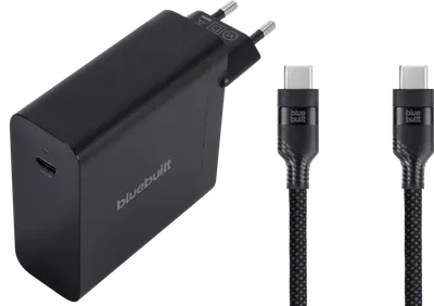 BlueBuilt 140 W GaN USB-C-Ladegerät Schwarz + USB-C-Kabel 240 W 2 m Nylon Schwarz