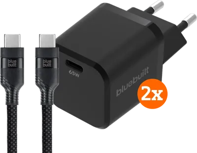 BlueBuilt 65 W GaN-USB-C-Ladegerät Schwarz + USB-C-Kabel 240 W 2 m