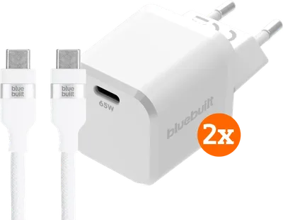BlueBuilt 65 W GaN-USB-C-Ladegerät Weiß + USB-C-Kabel 240 W 2 m Nylon