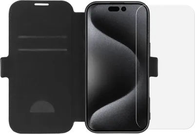 BlueBuilt Apple iPhone 16 Pro Book Case Leder Schwarz + Panzerglas