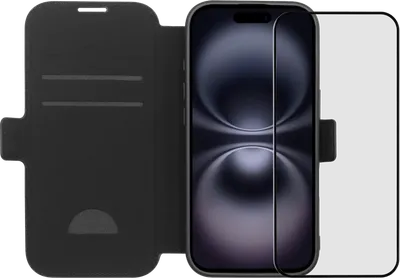 BlueBuilt Apple iPhone 17 Book Case Leder Schwarz + BlueBuilt iPhone 17 Panzerglas
