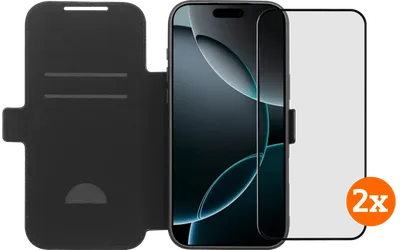 BlueBuilt Apple iPhone 17 Pro Max Book Case Leder Schwarz + Displayschutz Doppelpack