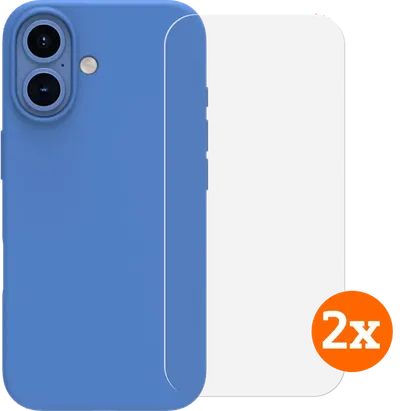 BlueBuilt Backcover iPhone 16 Blau + Panzerglas Doppelpack
