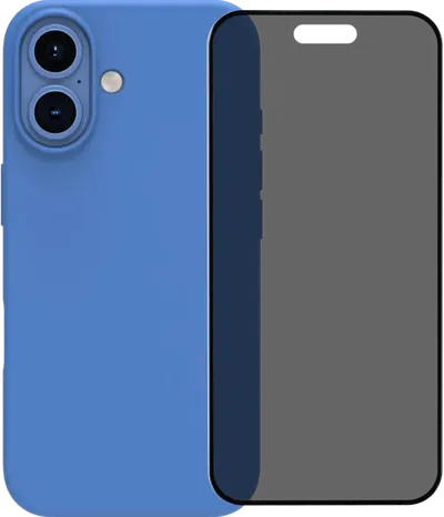 BlueBuilt Backcover iPhone 16 Blau + Panzerglas mit Blickschutzfilter