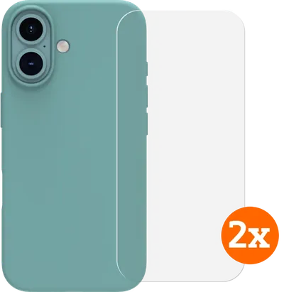 BlueBuilt Backcover iPhone 16 Grün + Panzerglas Doppelpack