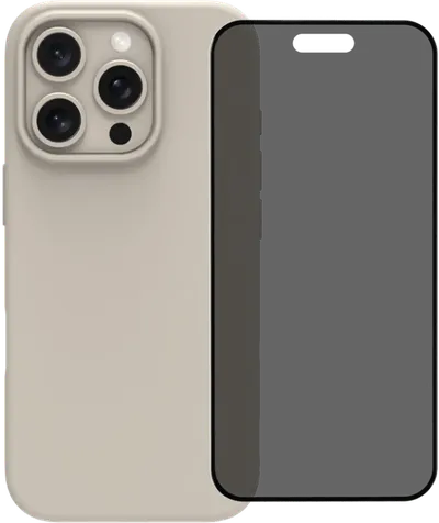 BlueBuilt Backcover iPhone 16 Pro Beige + Panzerglas mit Blickschutzfilter