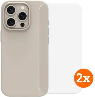 BlueBuilt Backcover iPhone 16 Pro Beige + Panzerglas Doppelpack