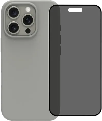 BlueBuilt Backcover iPhone 16 Pro Grau + Panzerglas mit Blickschutzfilter
