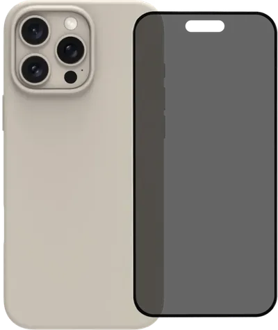 BlueBuilt Backcover iPhone 16 Pro Max Beige + Panzerglas mit Blickschutzfilter