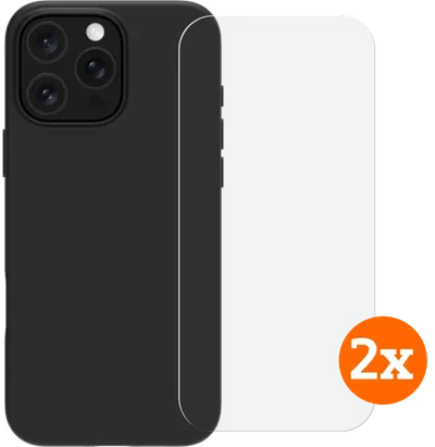 BlueBuilt Backcover iPhone 16 Pro Max Schwarz + Panzerglas Doppelpack