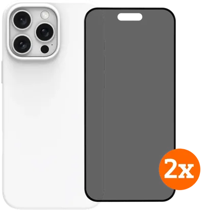 BlueBuilt Backcover iPhone 16 Pro Max Weiß + Panzerglas mit Blickschutzfilter Doppelpack