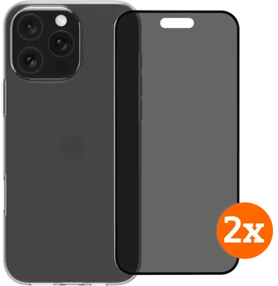 BlueBuilt Backcover iPhone 16 Pro Max Transparent + Privacy Displayschutz Doppelpack