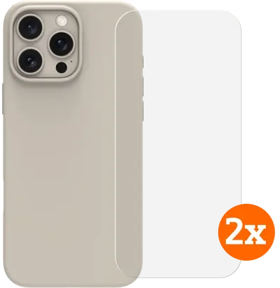 BlueBuilt Backcover iPhone 16 Pro Max Beige + Panzerglas Doppelpack