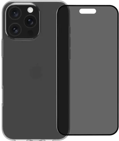 BlueBuilt Backcover iPhone 16 Pro Max Transparent + Panzerglas mit Blickschutzfilter