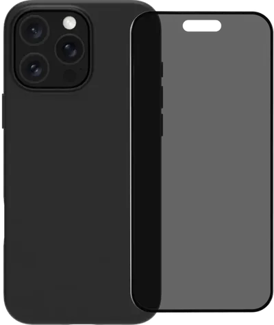 BlueBuilt Backcover iPhone 16 Pro Max Schwarz + Panzerglas mit Blickschutzfilter