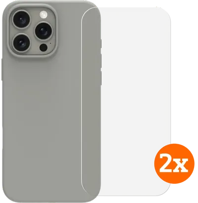 BlueBuilt Backcover iPhone 16 Pro Max Grau + Panzerglas Doppelpack