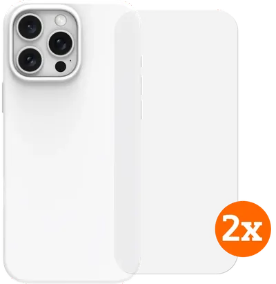 BlueBuilt Backcover iPhone 16 Pro Max Weiß + Panzerglas Doppelpack