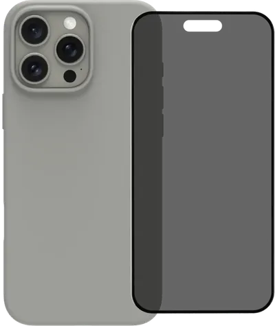 BlueBuilt Backcover iPhone 16 Pro Max Grau + Panzerglas mit Blickschutzfilter