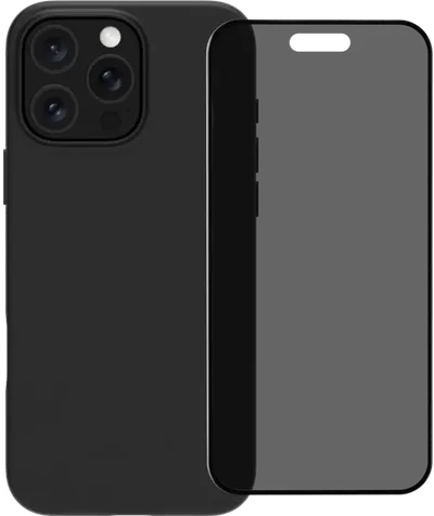 BlueBuilt Backcover iPhone 16 Pro Schwarz + Panzerglas mit Blickschutzfilter