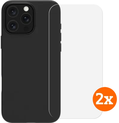 BlueBuilt Backcover iPhone 16 Pro Schwarz + Panzerglas Doppelpack
