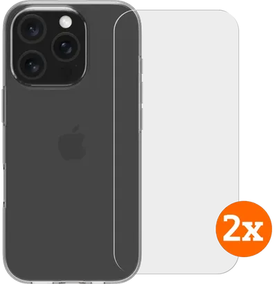 BlueBuilt Backcover iPhone 16 Pro Transparent + Panzerglas Doppelpack