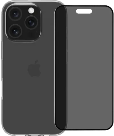 BlueBuilt Backcover iPhone 16 Pro Transparent + Panzerglas mit Blickschutzfilter